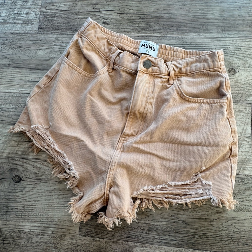 Show Me Your MuMu Light Tan Frayed Jean Shorts